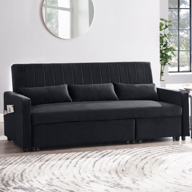 Home Detail Devon Double Sleeper Black Velvet Pull Out Sofa Bed - Size: 3 Seater - Wilko - image 1