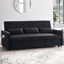 Home Detail Devon Double Sleeper Black Velvet Pull Out Sofa Bed - Size: 3 Seater - Wilko