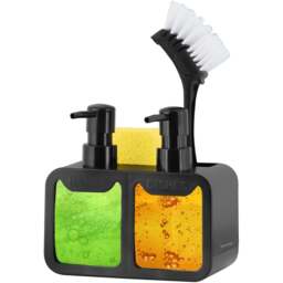 Innoteck Essentials Sink Organiser with 2 in 1 Hand and Dish Soap Dispenser - Size: 16.7 x 17 x 9.2cm - Black - Wilko