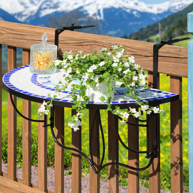 tectake White and Blue Mosaic Pattern Hanging Table - Size: 62 x 65 x 75cm - white/blue - Wilko - image 1