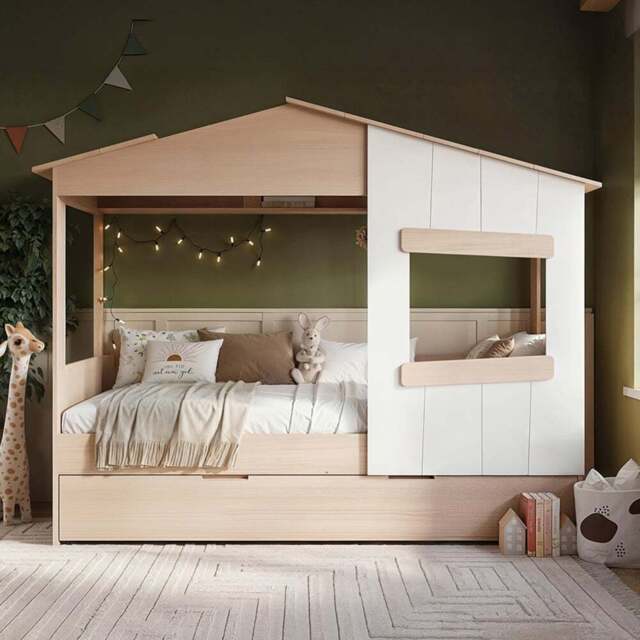 Flair Dreamland Oak Play House Bed Frame with Trundle - Size: Single - Brown - Wilko - image 1