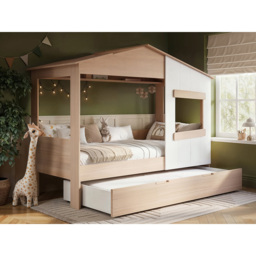 Flair Dreamland Oak Play House Bed Frame with Trundle - Size: Single - Brown - Wilko - thumbnail 5