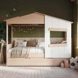 Flair Dreamland Oak Play House Bed Frame with Trundle - Size: Single - Brown - Wilko - thumbnail 1