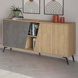 Decortie Fiona 4 Door 2 Shelf Oak and Retro Grey Sideboard - Size: 82 x 180 x 35.6cm - Multi - Wilko - thumbnail 1