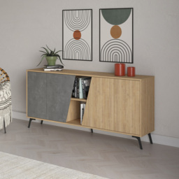 Decortie Fiona 4 Door 2 Shelf Oak and Retro Grey Sideboard - Size: 82 x 180 x 35.6cm - Multi - Wilko - thumbnail 5