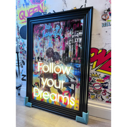 Splashbax Follow Your Dreams Black Premium Gallery Frame LED Neon Wall Art - Size: 105 x 75 x 7cm - Multi - Wilko - thumbnail 4