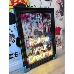 Splashbax Follow Your Dreams Black Premium Gallery Frame LED Neon Wall Art - Size: 105 x 75 x 7cm - Multi - Wilko - thumbnail 5