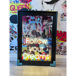 Splashbax Follow Your Dreams Black Premium Gallery Frame LED Neon Wall Art - Size: 105 x 75 x 7cm - Multi - Wilko - thumbnail 3