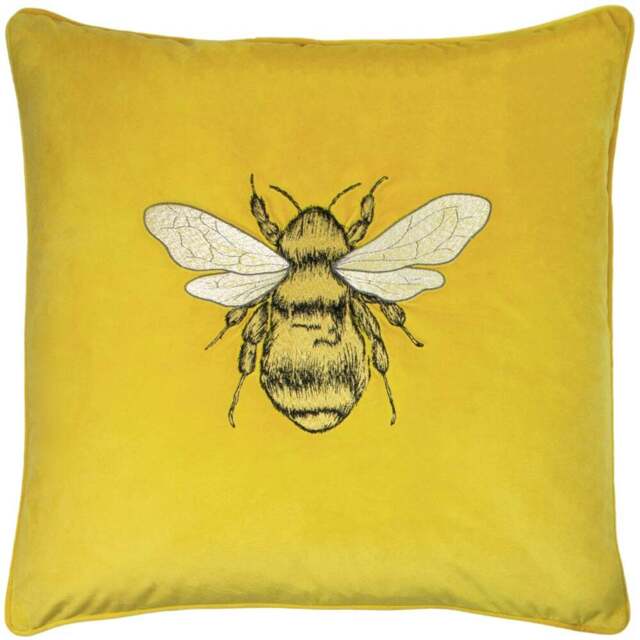 Paoletti Hortus Ceylon Bee Embroidered Cushion - Size: 50 x 50 cm - Yellow - Wilko - image 1