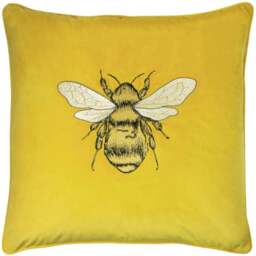 Paoletti Hortus Ceylon Bee Embroidered Cushion - Size: 50 x 50 cm - Yellow - Wilko