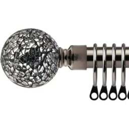 New Edge Blinds 160-300cm Extendable Black Silk Mirrored Metal Curtain Pole - Size: 160 - 300cm - Wilko