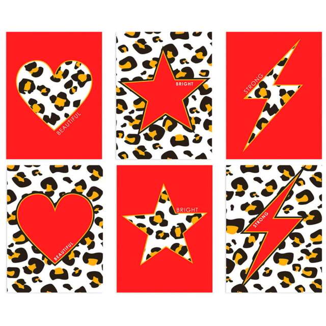 Wee Blue Coo Red and Orange Leopard Pattern Bold Shapes Wall Art Print 30 x 41cm 6 Pack - Size: 40.5 x 30.5 x 0.3cm - Wilko - image 1