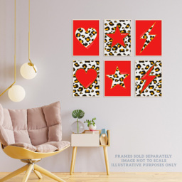 Wee Blue Coo Red and Orange Leopard Pattern Bold Shapes Wall Art Print 30 x 41cm 6 Pack - Size: 40.5 x 30.5 x 0.3cm - Wilko - thumbnail 4