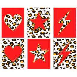 Wee Blue Coo Red and Orange Leopard Pattern Bold Shapes Wall Art Print 30 x 41cm 6 Pack - Size: 40.5 x 30.5 x 0.3cm - Wilko - thumbnail 1