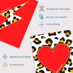 Wee Blue Coo Red and Orange Leopard Pattern Bold Shapes Wall Art Print 30 x 41cm 6 Pack - Size: 40.5 x 30.5 x 0.3cm - Wilko - thumbnail 5