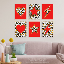 Wee Blue Coo Red and Orange Leopard Pattern Bold Shapes Wall Art Print 30 x 41cm 6 Pack - Size: 40.5 x 30.5 x 0.3cm - Wilko - thumbnail 3