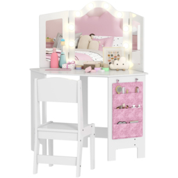 AIYAPLAY 2 Piece White LED Tri Folding Mirror Kids Vanity Table and Stool Set - Size: 111.5 x 48.5 x 93.6cm - Wilko - thumbnail 3