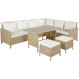 HGD Thalia 8 Seater Natural and White Rattan Garden Corner Dining Sofa Set with Glass Table - Wilko - thumbnail 3
