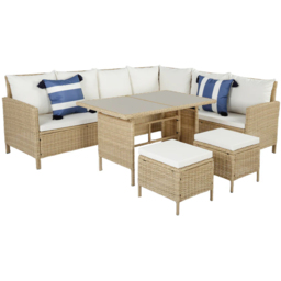 HGD Thalia 8 Seater Natural and White Rattan Garden Corner Dining Sofa Set with Glass Table - Wilko - thumbnail 4