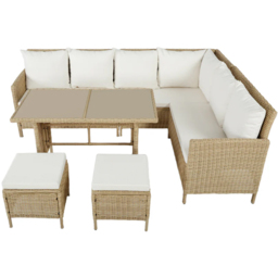 HGD Thalia 8 Seater Natural and White Rattan Garden Corner Dining Sofa Set with Glass Table - Wilko - thumbnail 5