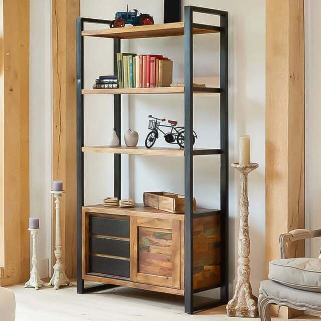 Baumhaus Urban Chic Single Door 3 Drawer 4 Shelf Bookcase - Multi - Wilko - image 1