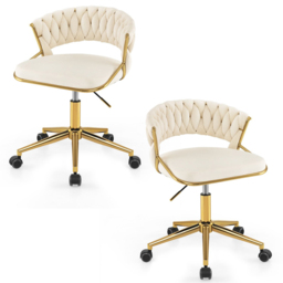 Costway Set of 2 Beige Hand Woven Swivel Desk Chair - Size: 60 x 57.5 x 52cm - Cream - Wilko - thumbnail 3