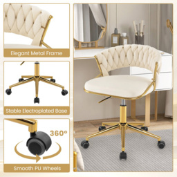 Costway Set of 2 Beige Hand Woven Swivel Desk Chair - Size: 60 x 57.5 x 52cm - Cream - Wilko - thumbnail 7