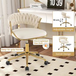 Costway Set of 2 Beige Hand Woven Swivel Desk Chair - Size: 60 x 57.5 x 52cm - Cream - Wilko - thumbnail 5