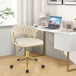 Costway Set of 2 Beige Hand Woven Swivel Desk Chair - Size: 60 x 57.5 x 52cm - Cream - Wilko - thumbnail 4