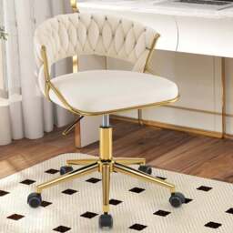 Costway Set of 2 Beige Hand Woven Swivel Desk Chair - Size: 60 x 57.5 x 52cm - Cream - Wilko
