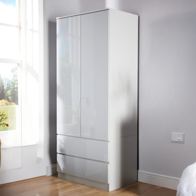 Home Source 2 Door 2 Drawer Grey Modern Wardrobe - Size: 2 Door, 2 Drawer - Wilko - image 1