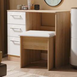 Crowndale Devon 3 Drawer White Matt and Bardolino Oak Vanity Table Ready Assembled - Size: 80 x 90 x 39cm - White Matt & Bardolino Oak - Wilko