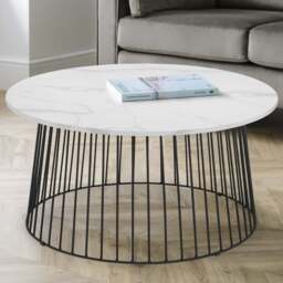 Julian Bowen Broadway White Marble Round Coffee Table - Size: 80 x 80 x 40cm - Black - Wilko - thumbnail 1
