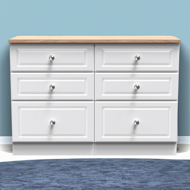 Crowndale Norfolk 6 Drawer White Ash and Bardolino Oak Midi Chest of Drawers - Wilko - image 1