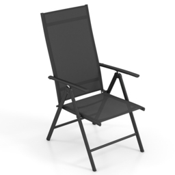 Costway Black Folding Outdoor Sling Dining Chairs with Adjustable Backrest - Size: 100 x 59 x 16cm - Wilko - thumbnail 3
