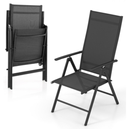 Costway Black Folding Outdoor Sling Dining Chairs with Adjustable Backrest - Size: 100 x 59 x 16cm - Wilko - thumbnail 4