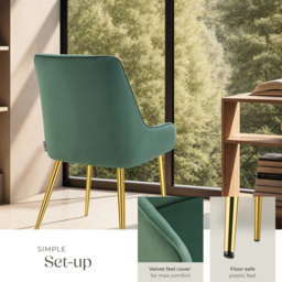 tectake Avane Set of 6 Green Velvet Look Padded Dining Chair - Wilko - thumbnail 5