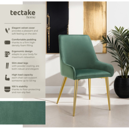 tectake Avane Set of 6 Green Velvet Look Padded Dining Chair - Wilko - thumbnail 7