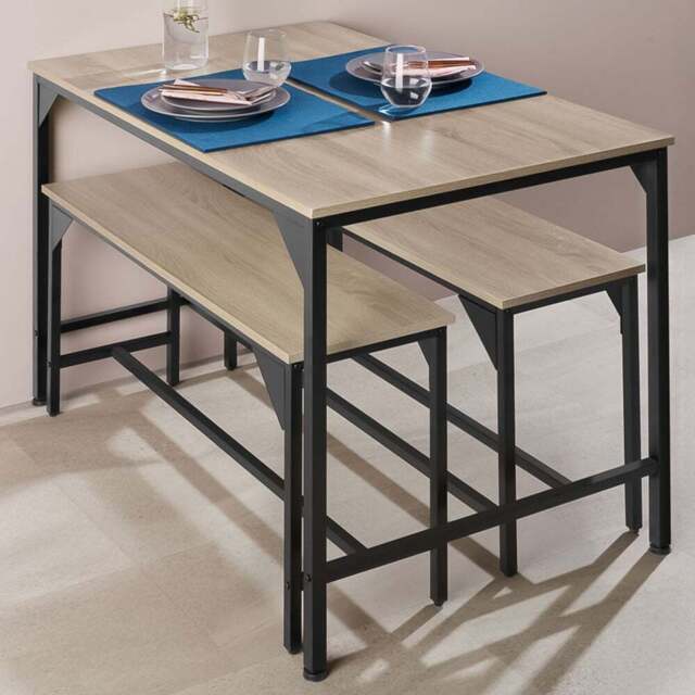 tectake Bolton 2 Seater Oak Sonoma Dining Table Set with Bench - Brown - Wilko - image 1