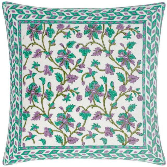 Paoletti Mentera Oasis Green Lilac Floral Velvet Cushion - Size: 50 x 50 cm - Wilko - image 1