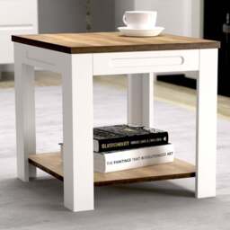 AVF Whitesands Satin White and Wood Side Table - Size: 45 x 50 x 45cm - Multi - Wilko - thumbnail 1