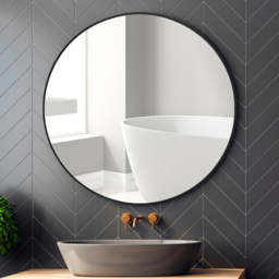 Nordic Wall Hanging Bathroom Mirror 50cm - Size: 50 x 50 x 3.5cm - Black - Living and Home - Wilko - thumbnail 6
