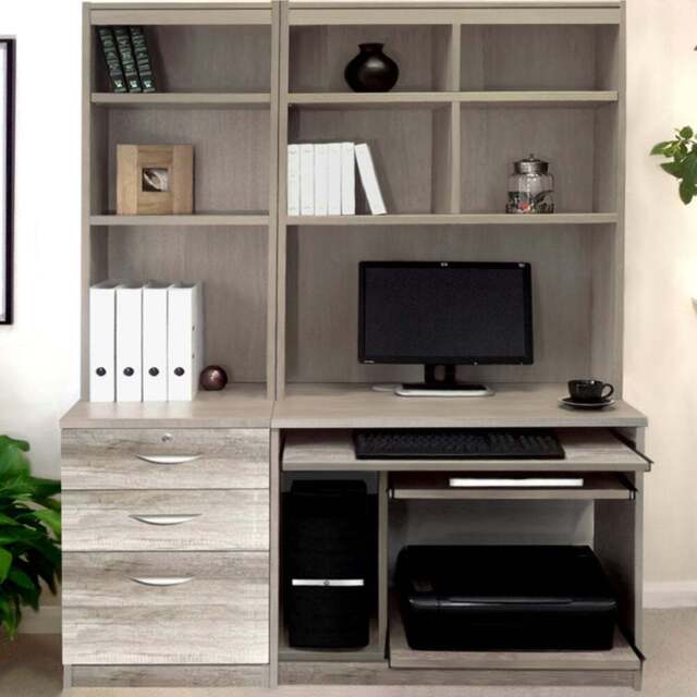 R White Cabinets 3 Drawer Set-17 Computer Desk with Bookcase and Printer Shelf Grey - Size: 182.8 x 132.9 x 54cm - Wilko - image 1