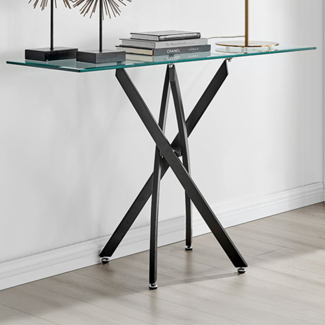 Furniturebox Tavolo Matte Black and Clear Tempered Glass Console Table - Size: 40 x 120 x 78cm - Wilko - image 1
