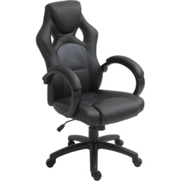 Portland Black Faux Leather Swivel Computer Desk Office Chair - Size: 71 x 61 x 118cm - Grey - Wilko - thumbnail 3