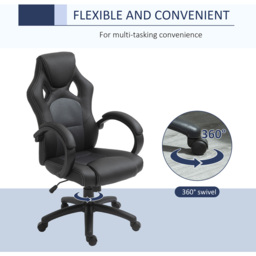 Portland Black Faux Leather Swivel Computer Desk Office Chair - Size: 71 x 61 x 118cm - Grey - Wilko - thumbnail 6