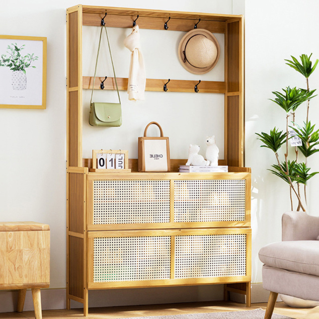 H&O Direct 4 Tier Brown Shoe Cabinet - Size: 168 x 100 x 33cm - Cream - Wilko - image 1
