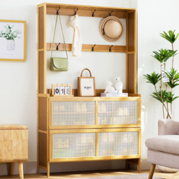 H&O Direct 4 Tier Brown Shoe Cabinet - Size: 168 x 100 x 33cm - Cream - Wilko - thumbnail 1
