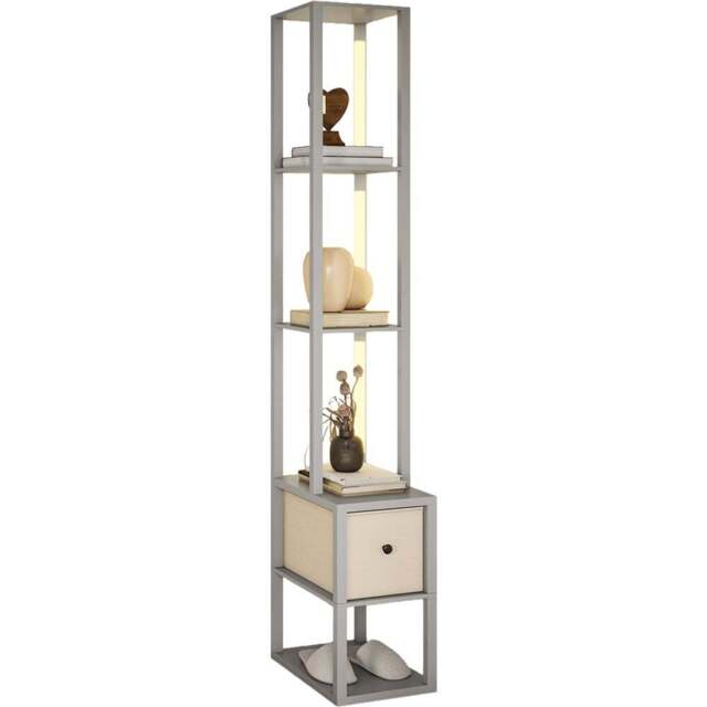 HOMCOM Single Drawer 4 Shelf Grey LED Floor Lamp - Size: 32 x 21 x 51.5cm - Wilko - image 1