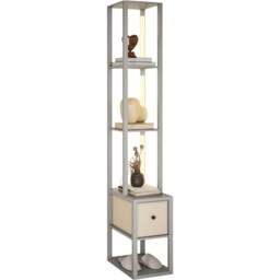 HOMCOM Single Drawer 4 Shelf Grey LED Floor Lamp - Size: 32 x 21 x 51.5cm - Wilko